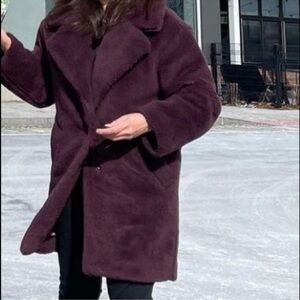 Abercrombie & Fitch Plush Teddy Coat in Deep Plum